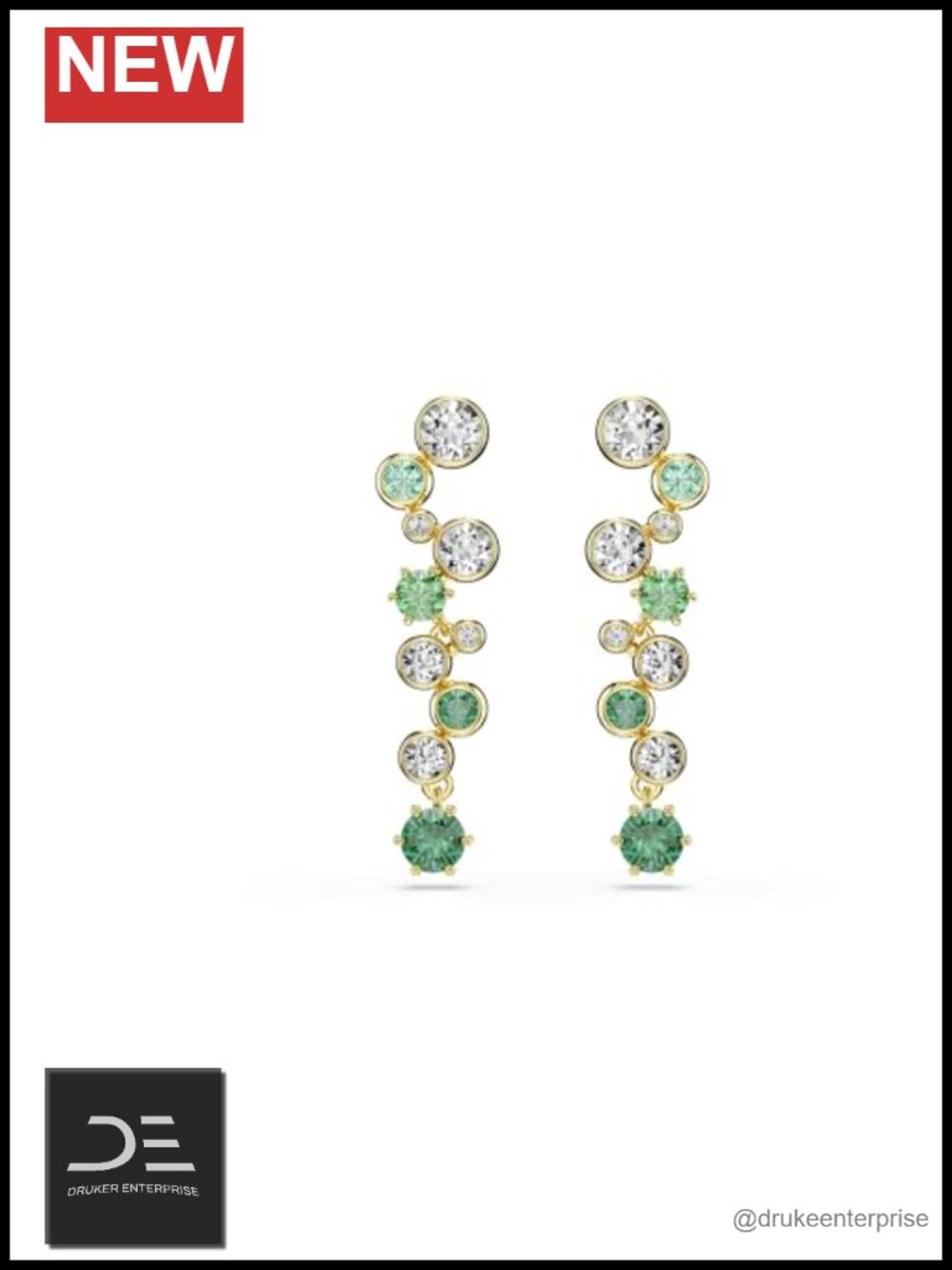 Swarovski Constella Drop Earrings Gold-Tone Crystal Green Zirconia
